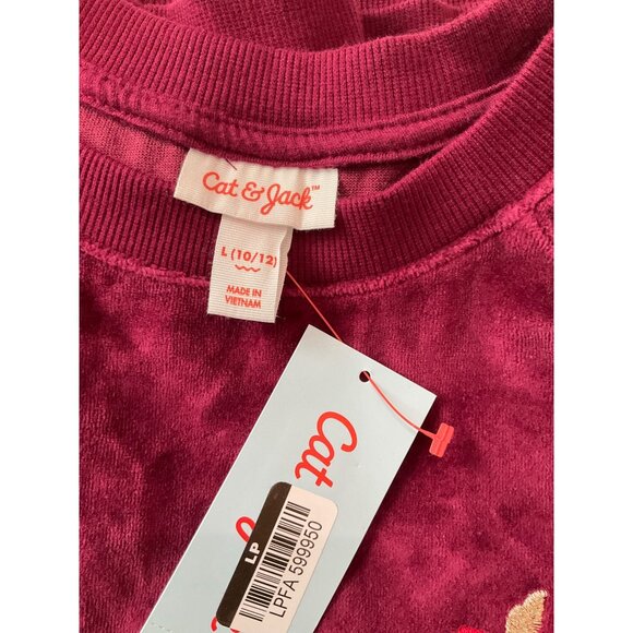 Cat & Jack Velour Long Sleeve Burgundy Sweatshirt With Flower Large 10-12 - Picture 4 of 5